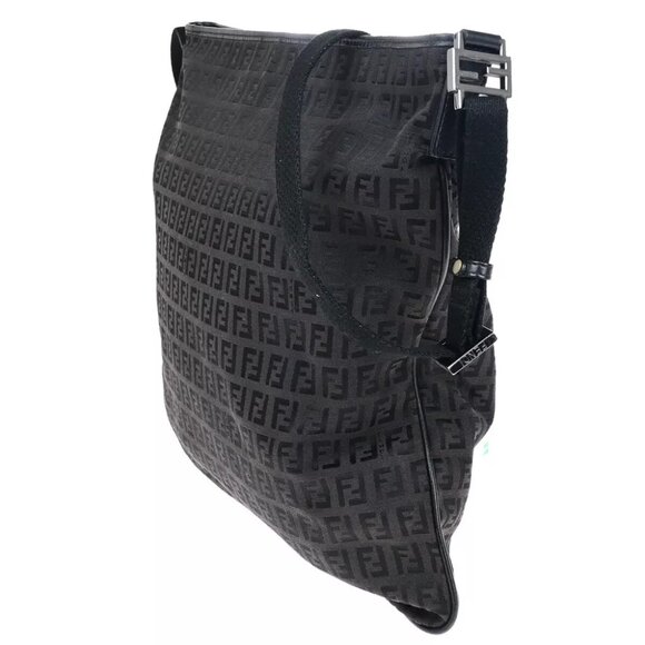 FENDI Logo Zucca Pattern Shoulder Bag Canvas Leather Black Brown Italy 32KA326 - Picture 2 of 13